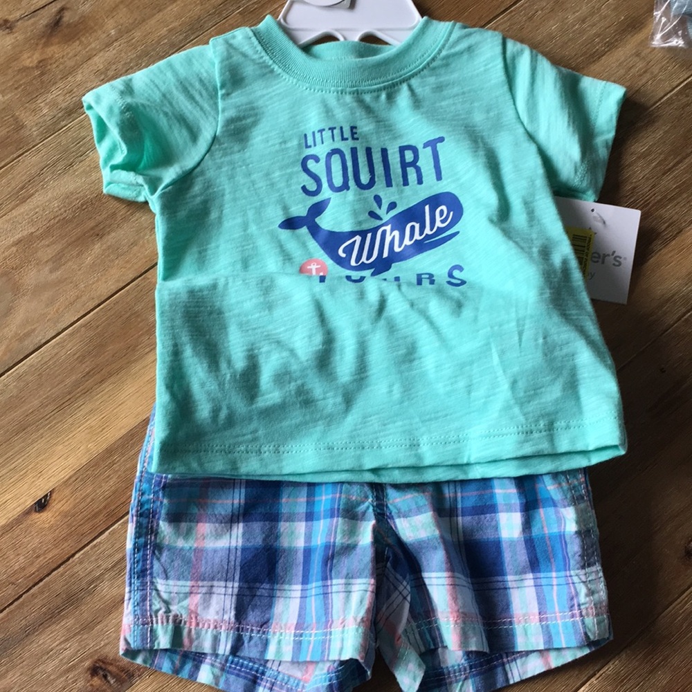 Whale T-shirt and plaid shorts